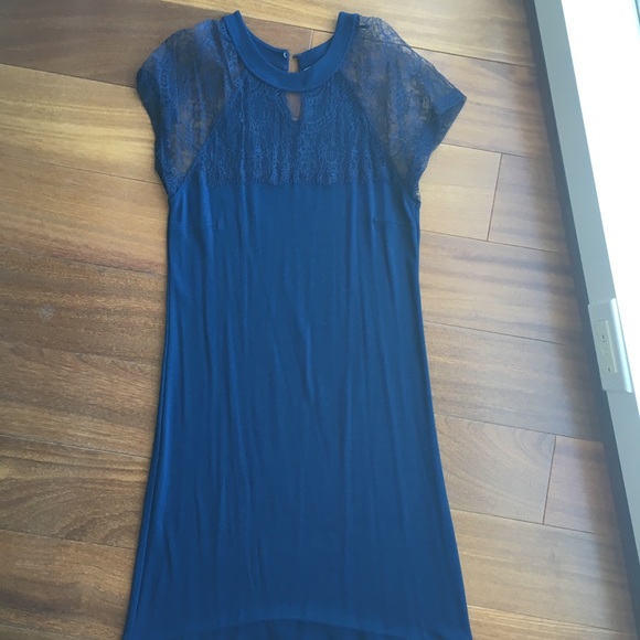 Red Valentino Blue Jersey with Lace Dress - Picture 2 of 6